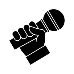 hand holding microphone icon on white background