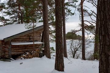 Windbreak for hikers near lake Vattern Motala Sweden