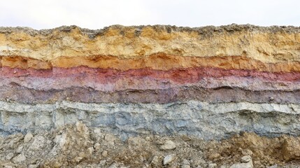 Colorful stacked layers of compressed earth showcasing distinct geological strata
