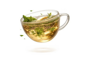 Mint tea in clear glass with transparent background, herbal refreshment