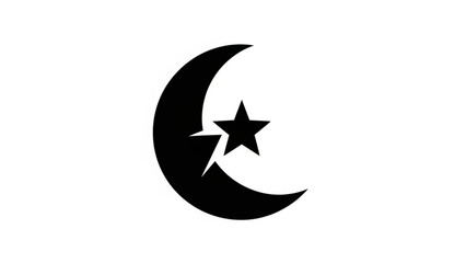 Crescent moon and star icon symbolizing islamic faith and cultural heritage in simple black and white design with islamic symbol and islamic culture