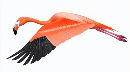 Dramatic Pink Flamingo in Mid-Flight Against Clean White Studio Background