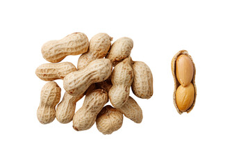 Top view Whole Peanuts and Cracked Shell isolated on a transparent background
