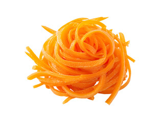 Vibrant Spiralized Carrot Ribbons isolated on a transparent background