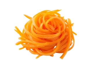 Vibrant Spiralized Carrot Ribbons isolated on a transparent background