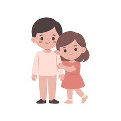 Cute Minimal Flat Vector Illustration of Boy and Girl Hugging, Sweet Kids Bond Concept