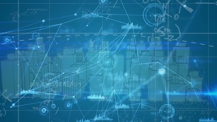 Animation of networks of connections and data processing with 3d cityscape - Powered by Adobe