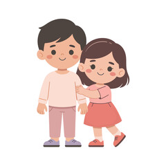 Cute Minimal Flat Vector Illustration of Children Standing Close Together, Innocent Friendship Concept