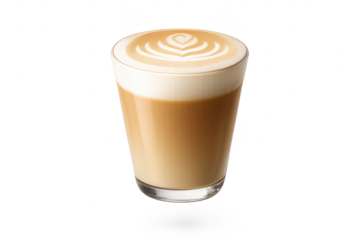 Latte macchiato in a glass on a transparent background for projects.