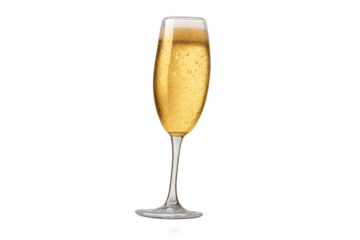 Champagne flute with bubbles, celebratory toast, transparent background.
