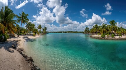Fototapeta premium Tropical paradise with clear turquoise waters and palm trees