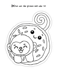 Happy Little Monkey Hugging a Giant Frosted Donut