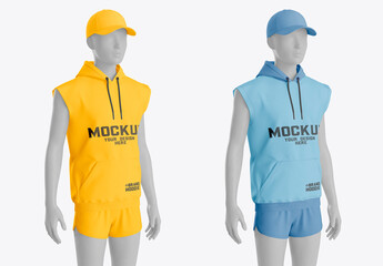 Sleeveless Hoodie Set Angled Mockup