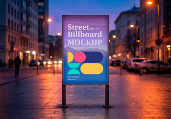 Illuminated City Street Billboard