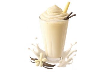 Delicious vanilla milkshake on a transparent background, ready to serve