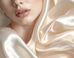 Tela de seda desliz&aacute;ndose sobre la piel, iluminaci&oacute;n suave, colores neutros elegantes, sensaci&oacute;n t&aacute;ctil extrema