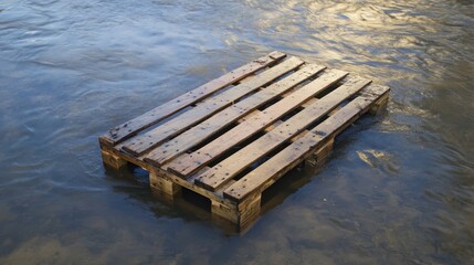 Wooden pallet bobbing in turbulent water