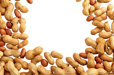 Peanuts in Shell and Shelled Nuts Forming a Decorative Border isolated on a transparent background