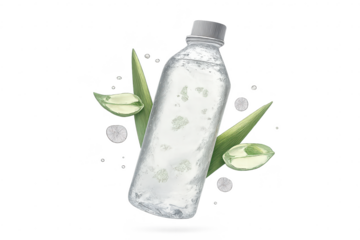 Hydration Bottle with Leaves, Isolated on transparent background Image.