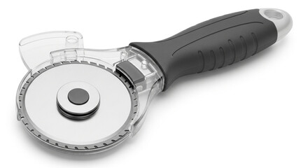 Rotary cutter with a gray handle for sewing and crafting