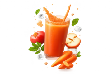 Fresh carrot juice with fruit on transparent background, isolated shot.