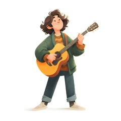 Obraz premium Young man is holding a guitar and smiling