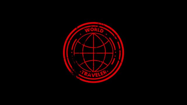 World Traveler Passport Stamp Motion Graphic with Earth Symbol in Retro Style