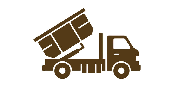 Roll-off truck glyph. Open dumpster on top. Organizational cleanouts. A convenient way to dispose of things. Hauling junk from homes. Isolated vector illustration.