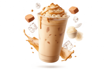 Iced Coffee with Caramel and Cream on transparent background delight.