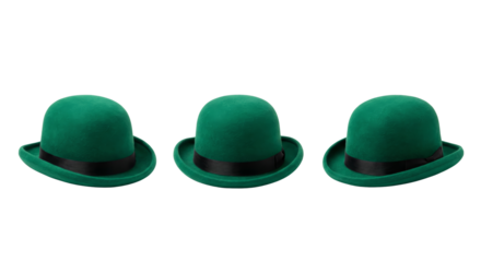 Three Green Bowler Hats on White Background