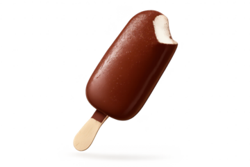 Bitten Chocolate Ice Cream Bar on transparent background, product shot.
