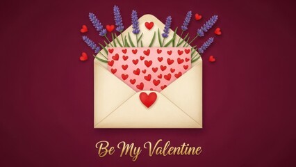 Valentine's Day card with heart envelope and flowers