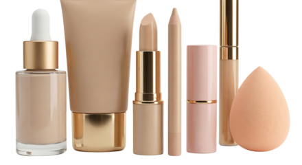 Beige Makeup Collection: Foundation, Lipstick, Concealer, Pencil, Sponge