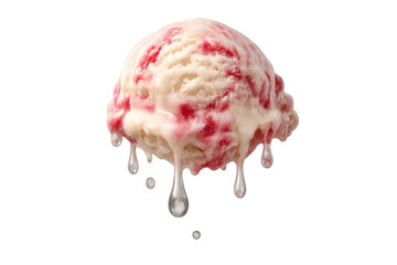 Melting Ice Cream Scoop with Strawberry Swirls on transparent background