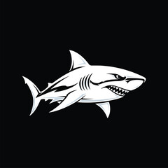 Fototapeta premium Striking White Shark Illustration on Black Background - A Bold Marine Design.