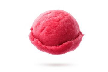 Isolated pink ice cream scoop on a transparent background backdrop.