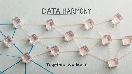 Transparent Cubes Connected by Strings Representing Data Harmony
