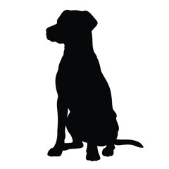 A silhouette of a dog facing right