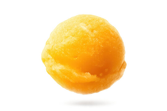 Mango sorbet scoop on a transparent background, delicious dessert.
