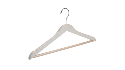 Wooden hanger with metal hook used for hanging clothes isolated on transparent background cut out