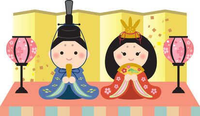 かわいい雛人形のイラスト　ひなまつり