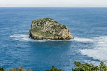 Akatz Island, Steep Cliffs in the Bay of Biscay, Bermeo, Basque Country, Spain, Atlantic Ocean, Rugged Coastline
