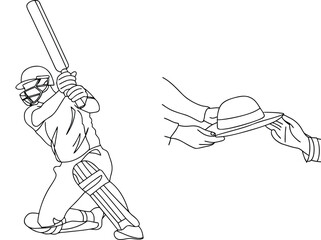 Cricket Player Hitting With Bat And Ball, Sports Illustration