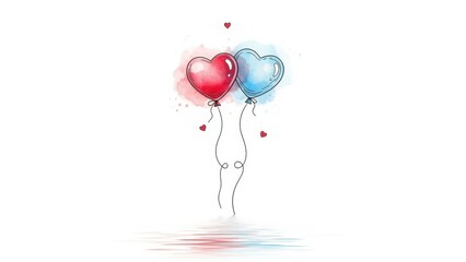 Heart shaped balloons floating in the air with red and blue colors