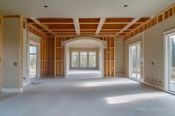Interior Framing and Drywall Installation in a New Home During Residential Construction Process