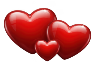 Three red hearts isolated on transparent background isolated on white background