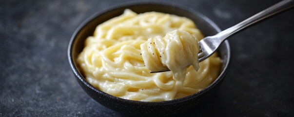 Italian Pasta Twirled on a Fork Against Dark Background