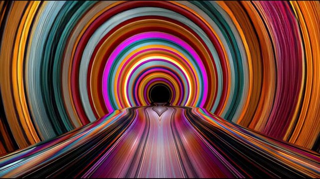 Cinematic Forward Motion Through Vibrant Artistic Multi-colored Tunnel for Fashion and Virtual Reality Concepts