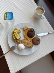 Healthy balanced meal served on a buffet table during vacation. Fresh food and clean presentation create a wellness concept. Perfect for nutrition and lifestyle themes.