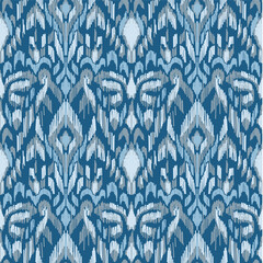 Seamless Vector Navy Blue Ikat Pattern with Traditional Ethnic Tribal Geometric Motif
